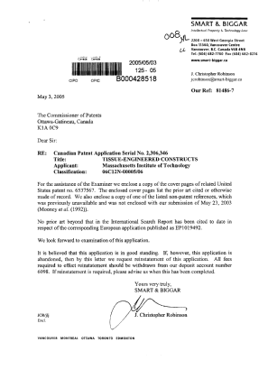 Document de brevet canadien 2306346. Poursuite-Amendment 20050503. Image 1 de 1