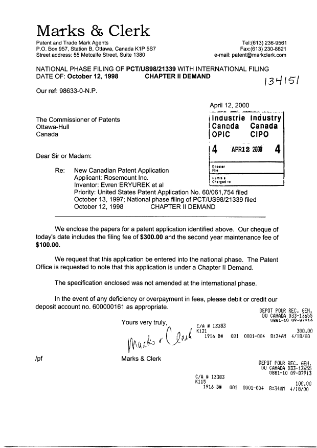 Document de brevet canadien 2306767. Cession 20000412. Image 1 de 2