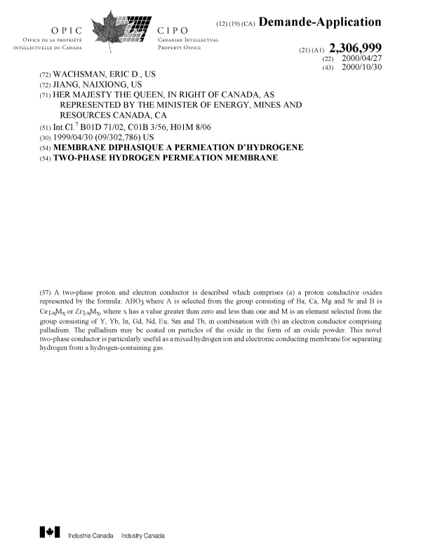 Document de brevet canadien 2306999. Page couverture 20001020. Image 1 de 1