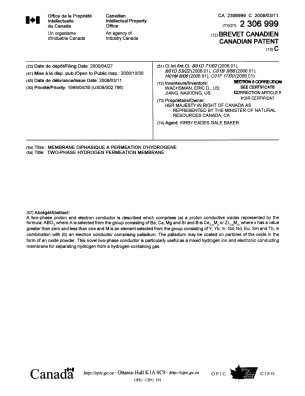 Document de brevet canadien 2306999. Page couverture 20080528. Image 1 de 2
