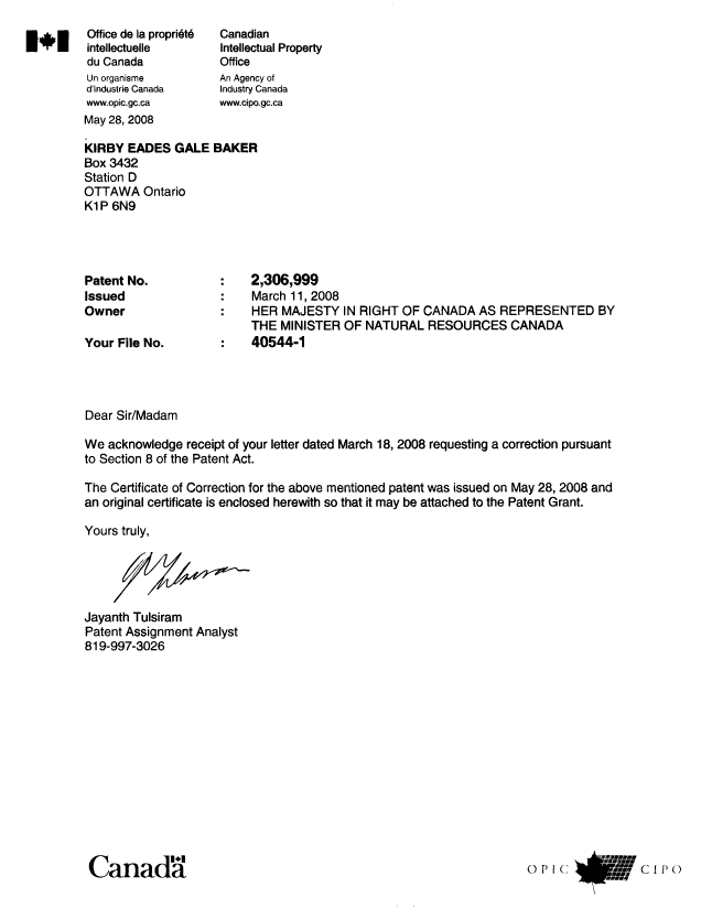 Document de brevet canadien 2306999. Poursuite-Amendment 20080528. Image 1 de 2