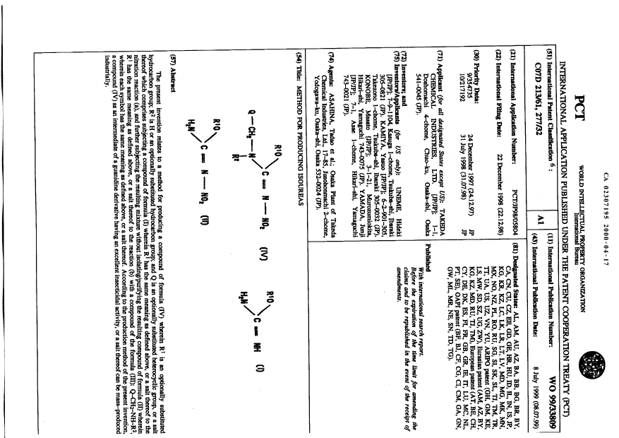 Document de brevet canadien 2307195. Abrégé 20000417. Image 1 de 1