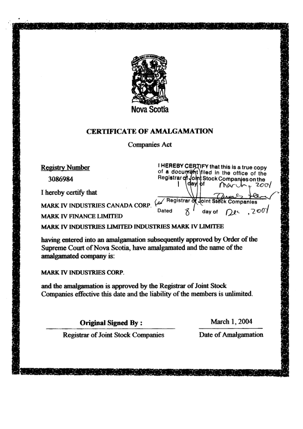 Document de brevet canadien 2307361. Cession 20060310. Image 2 de 3