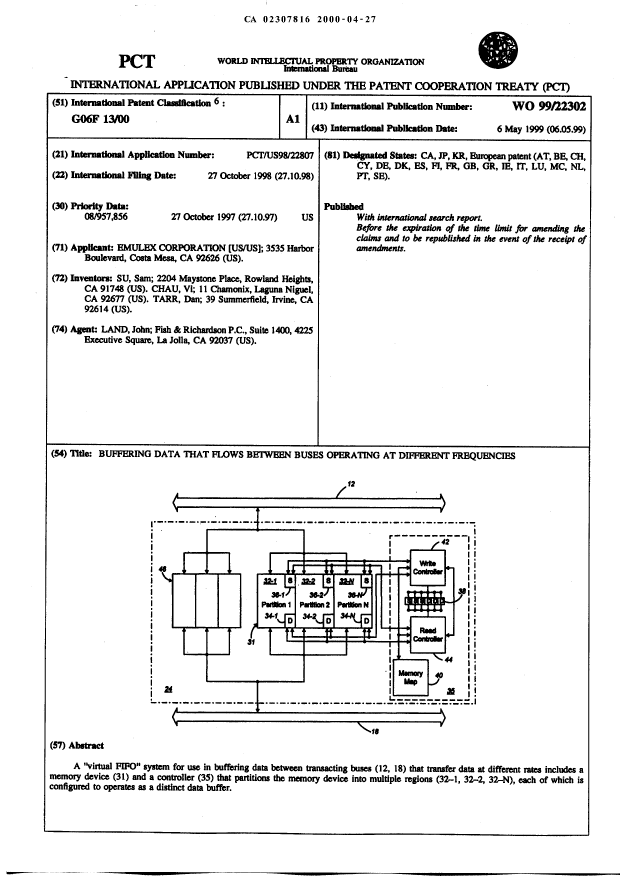 Canadian Patent Document 2307816. Abstract 20000427. Image 1 of 1