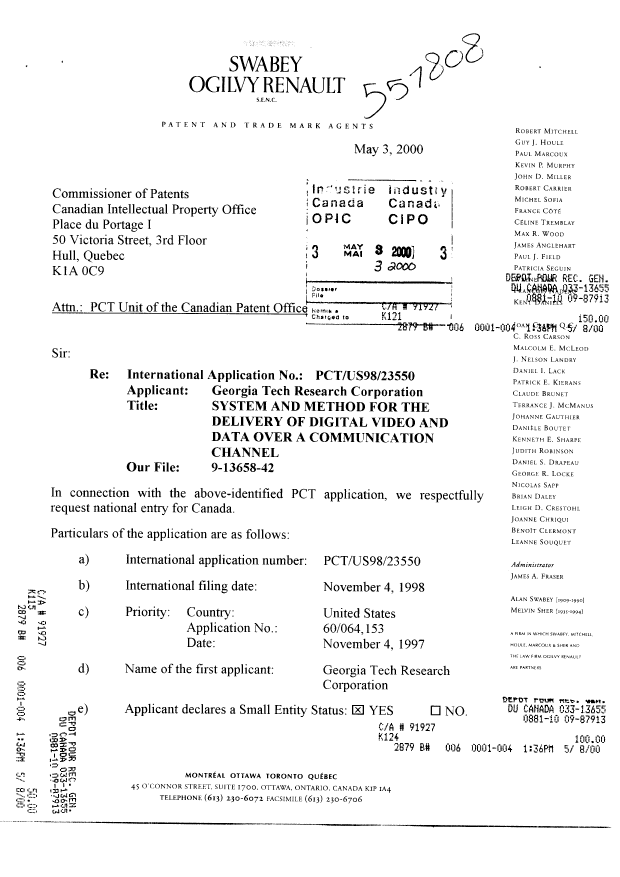 Document de brevet canadien 2308379. Cession 20000503. Image 1 de 13