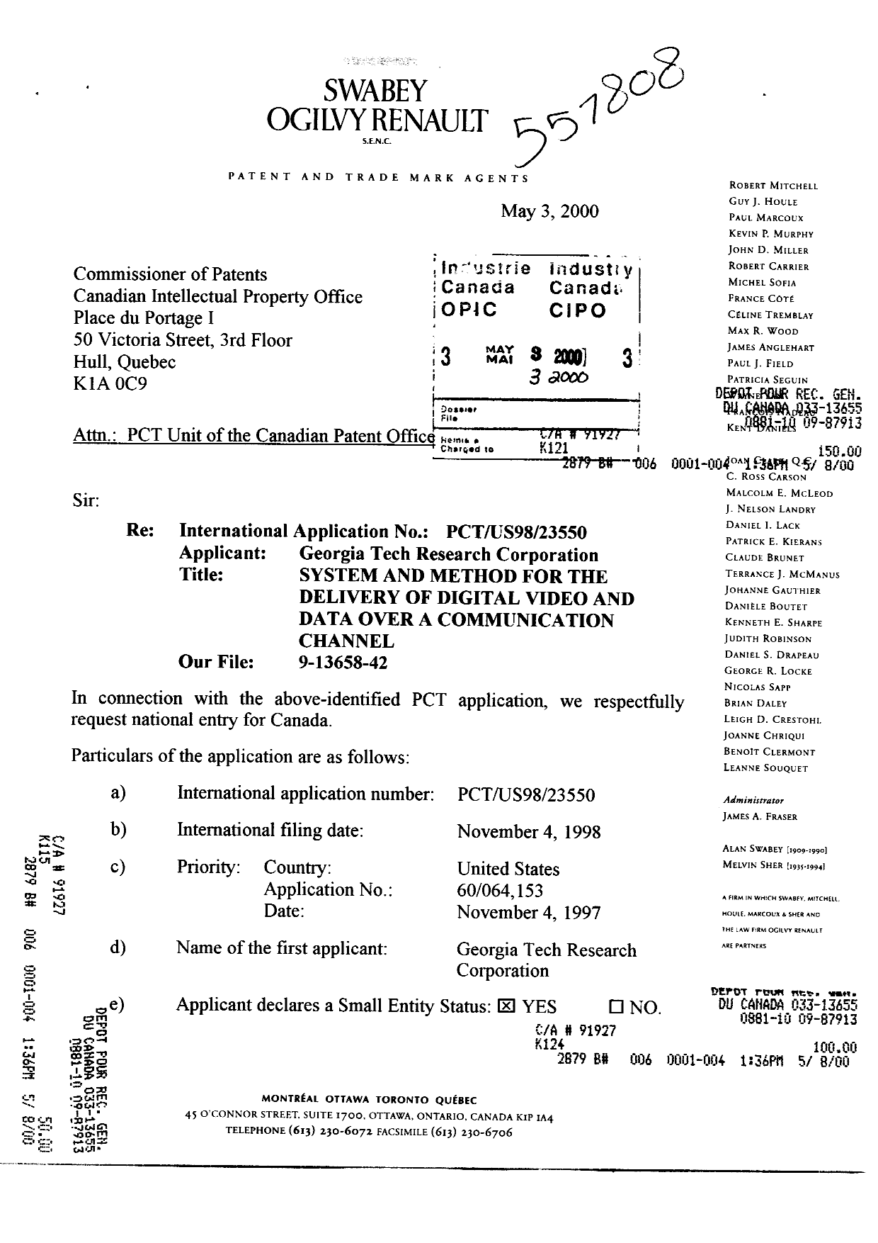 Document de brevet canadien 2308379. Cession 20000503. Image 1 de 13