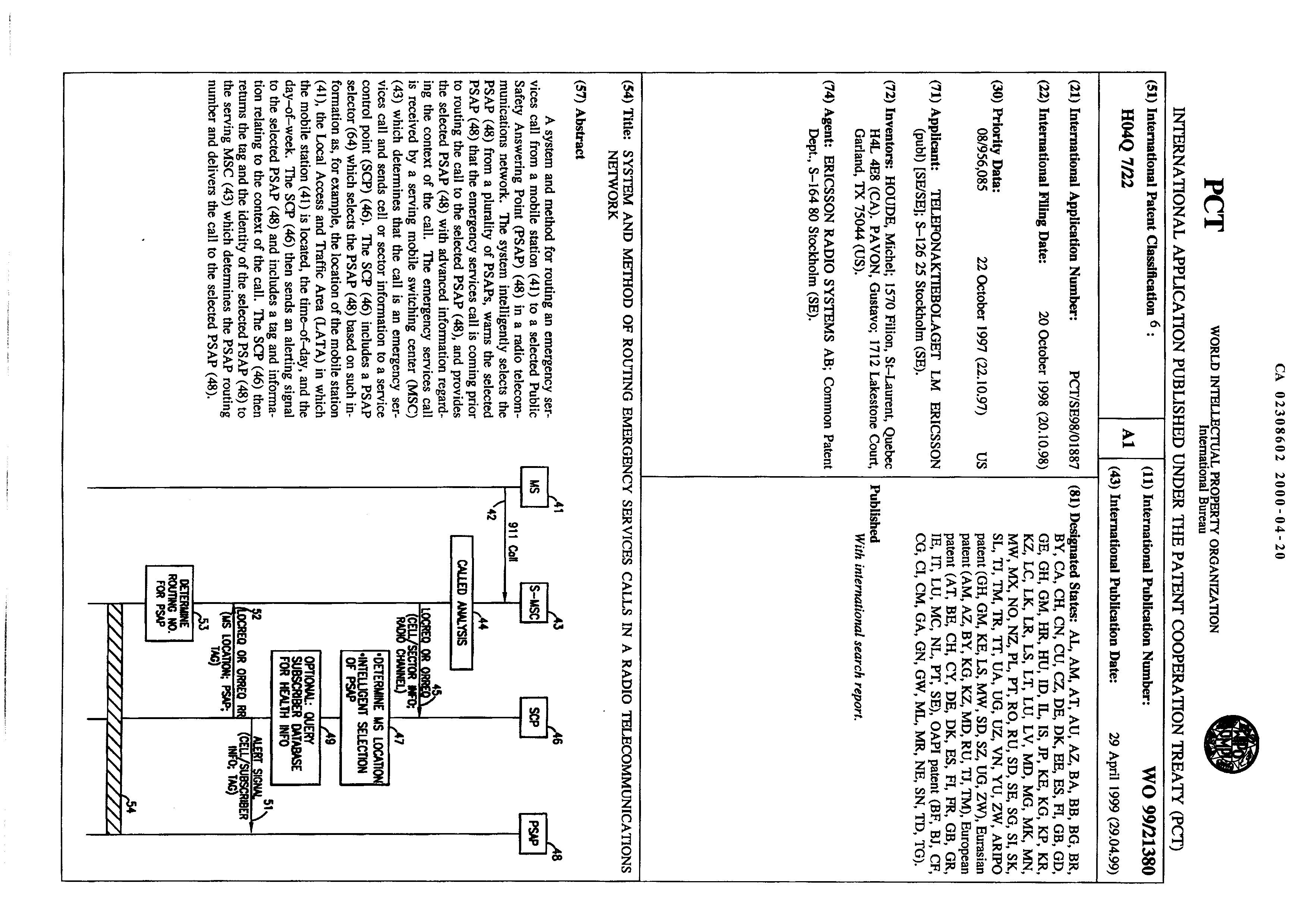 Canadian Patent Document 2308602. Abstract 19991220. Image 1 of 1
