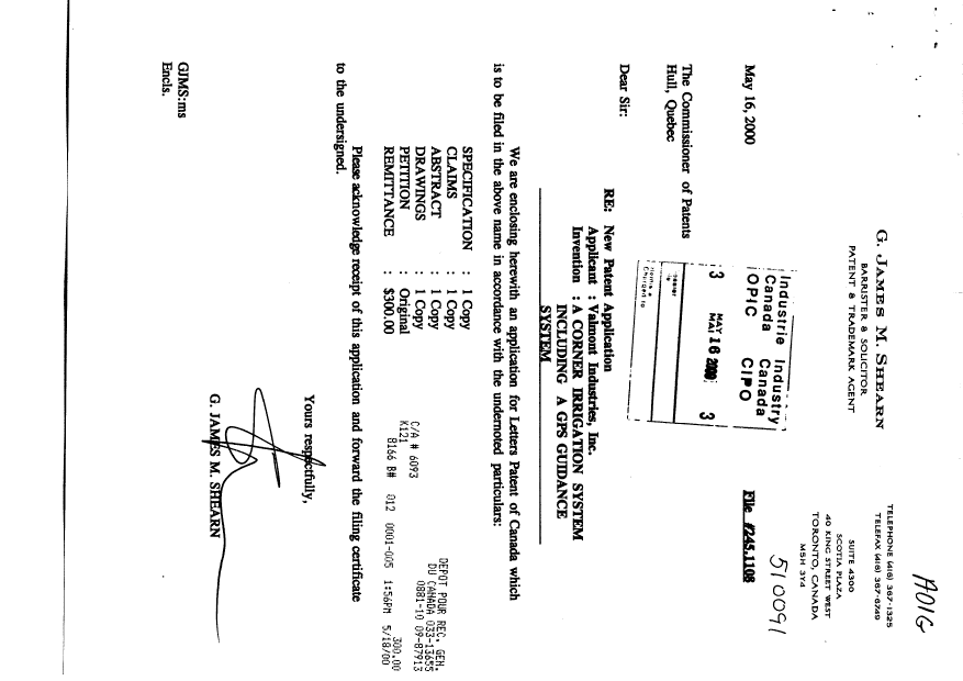 Canadian Patent Document 2308605. Assignment 20000516. Image 1 of 2