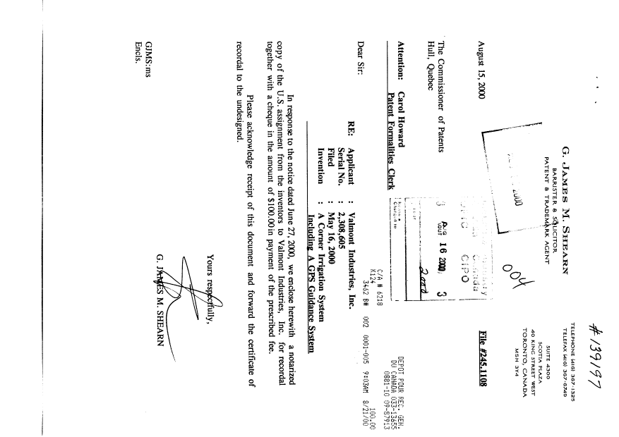 Document de brevet canadien 2308605. Cession 20000816. Image 1 de 5