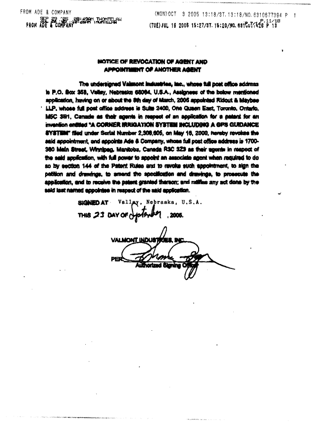 Document de brevet canadien 2308605. Correspondance 20051003. Image 3 de 3