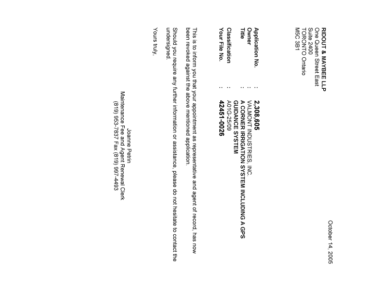 Document de brevet canadien 2308605. Correspondance 20051014. Image 1 de 1