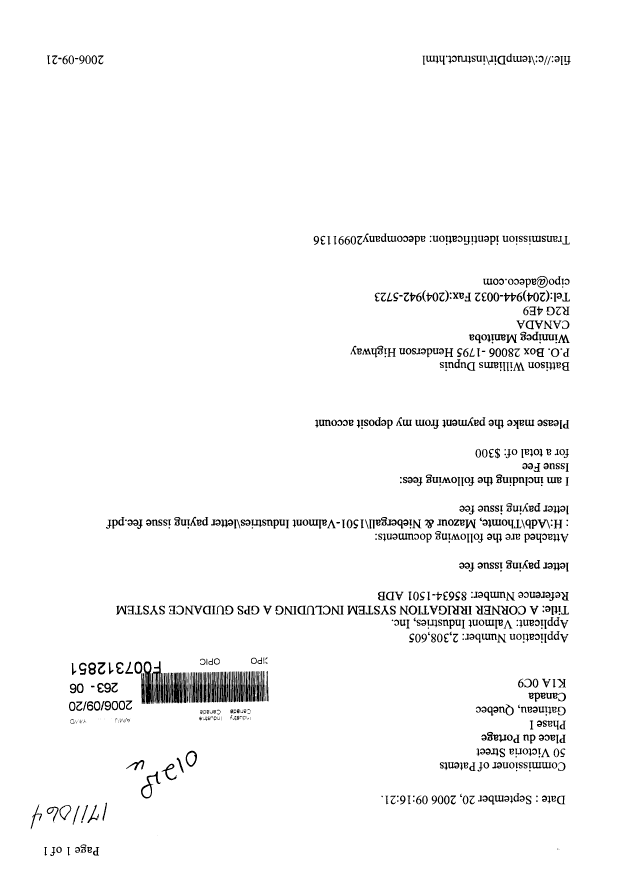 Canadian Patent Document 2308605. Correspondence 20060920. Image 1 of 2