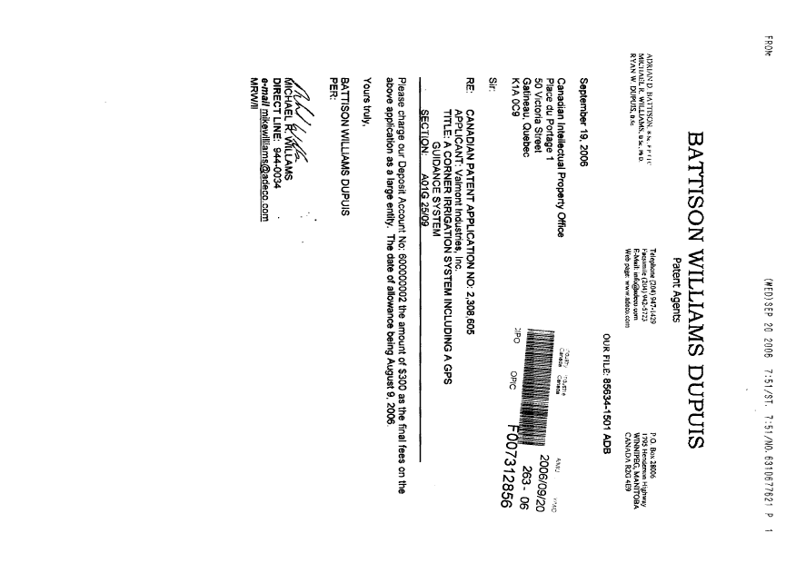 Canadian Patent Document 2308605. Correspondence 20060920. Image 2 of 2