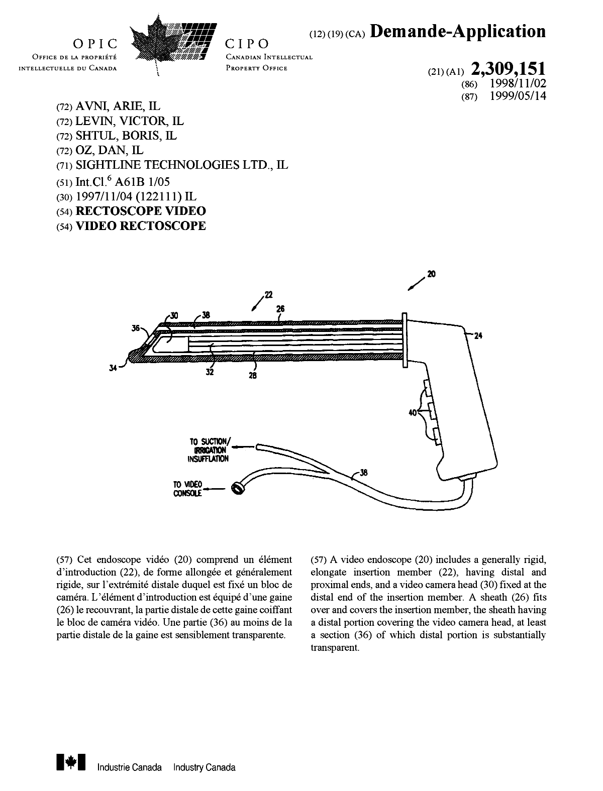 Document de brevet canadien 2309151. Page couverture 20000720. Image 1 de 1