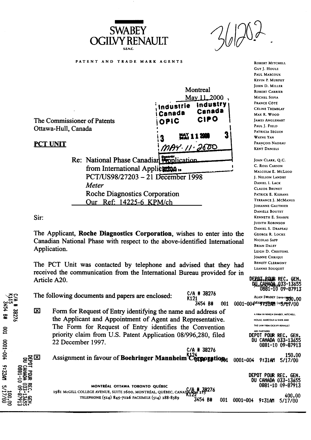 Document de brevet canadien 2310021. Cession 20000511. Image 1 de 13