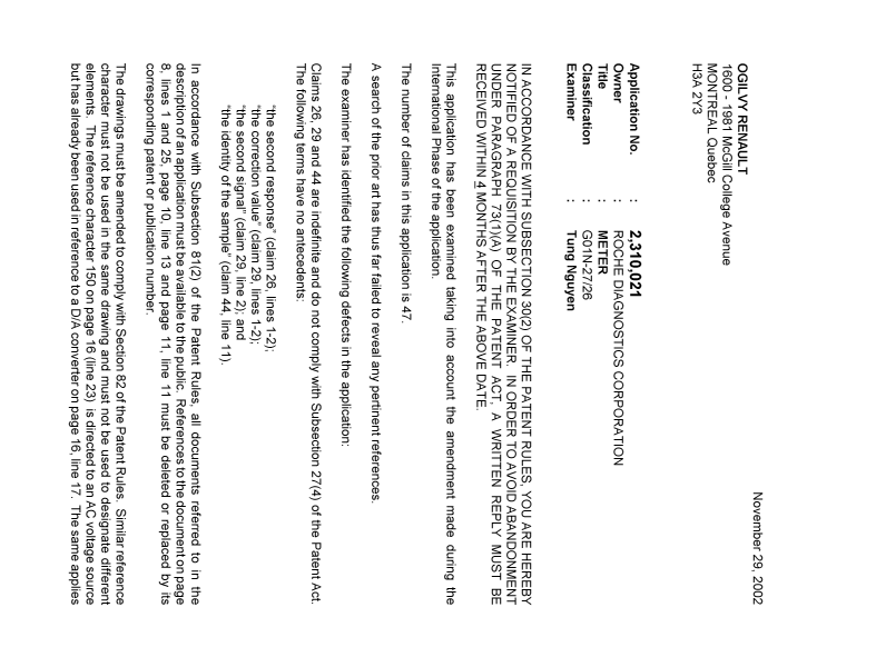 Canadian Patent Document 2310021. Prosecution-Amendment 20021129. Image 1 of 2