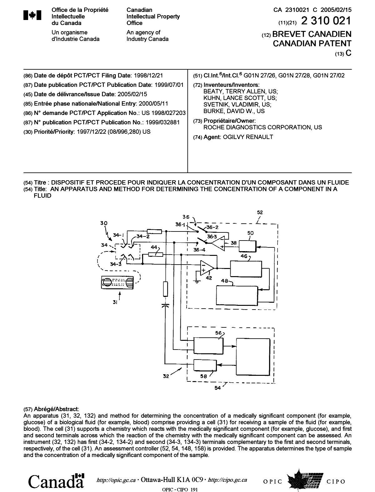 Canadian Patent Document 2310021. Cover Page 20050121. Image 1 of 1