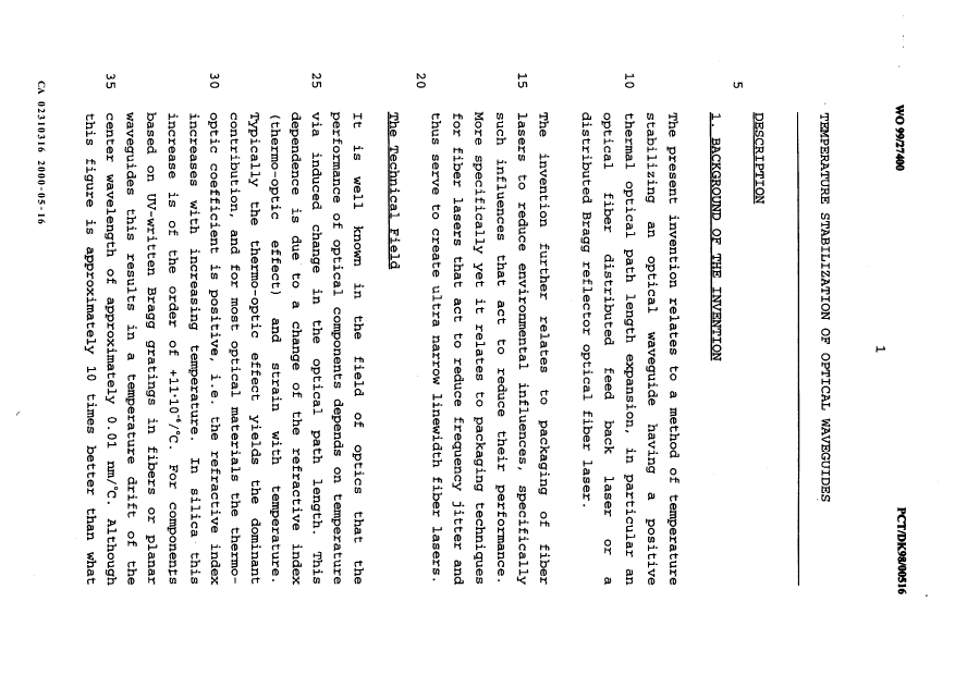 Canadian Patent Document 2310316. Description 20000516. Image 1 of 33