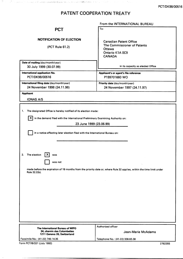 Document de brevet canadien 2310316. PCT 20000516. Image 2 de 16