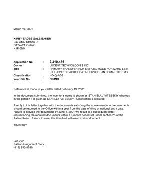 Document de brevet canadien 2310486. Correspondance 20010316. Image 1 de 1