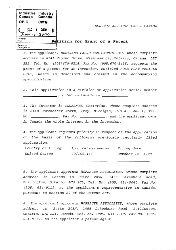 Document de brevet canadien 2310547. Cession 20000601. Image 2 de 3