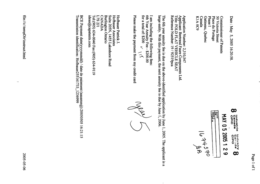 Document de brevet canadien 2310547. Taxes 20050505. Image 1 de 1