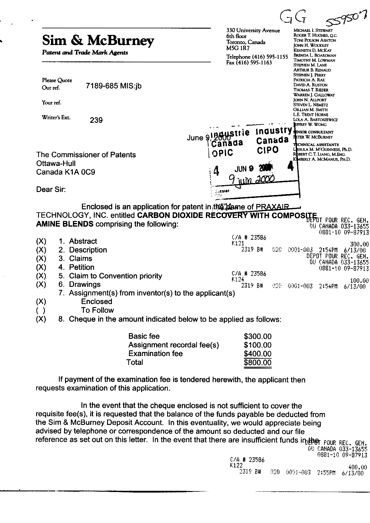 Document de brevet canadien 2311199. Cession 20000609. Image 1 de 8