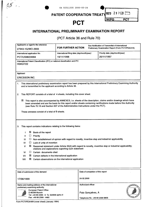 Document de brevet canadien 2311335. PCT 20000524. Image 1 de 13