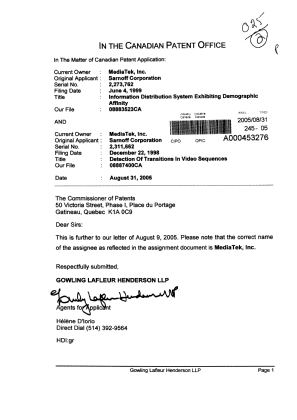 Document de brevet canadien 2311662. Cession 20050831. Image 1 de 1