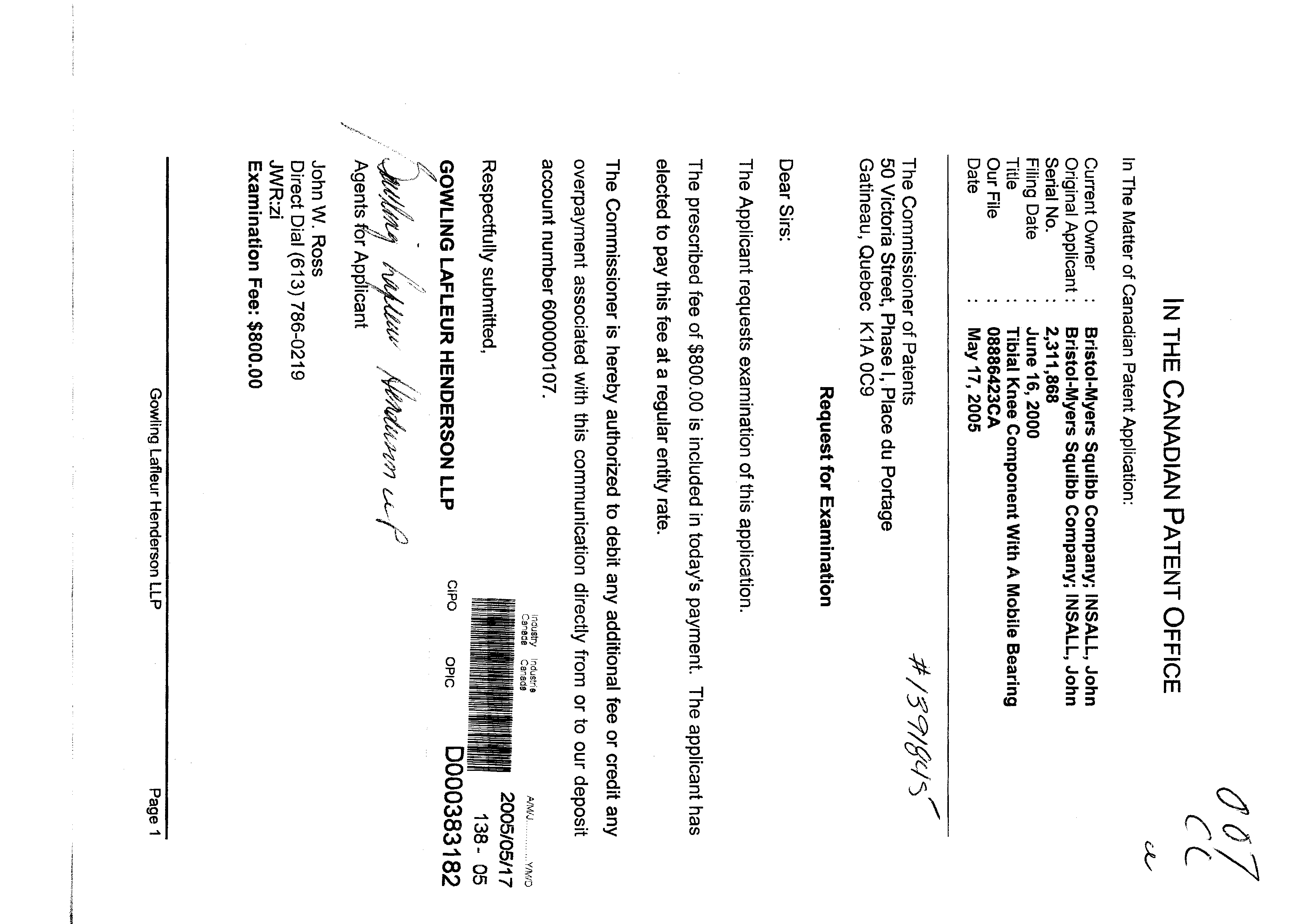Document de brevet canadien 2311868. Poursuite-Amendment 20041217. Image 1 de 1