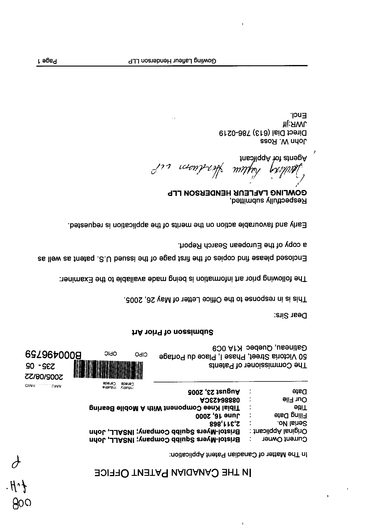 Document de brevet canadien 2311868. Poursuite-Amendment 20041222. Image 1 de 1