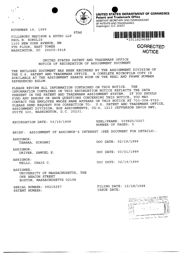 Document de brevet canadien 2311999. Cession 20000808. Image 2 de 19