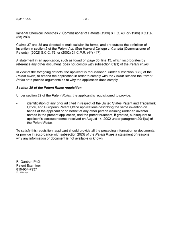 Document de brevet canadien 2311999. Poursuite-Amendment 20070621. Image 3 de 3