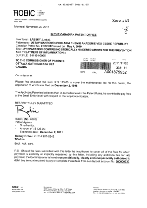 Document de brevet canadien 2312087. Taxes 20111125. Image 1 de 1