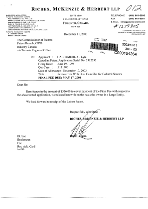 Canadian Patent Document 2312292. Correspondence 20021211. Image 1 of 1