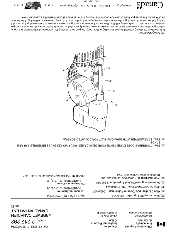 Document de brevet canadien 2312292. Page couverture 20040123. Image 1 de 1