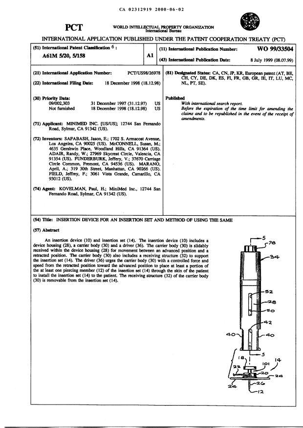 Canadian Patent Document 2312919. Abstract 20000602. Image 1 of 1