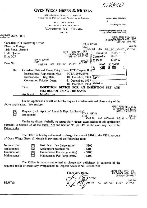 Document de brevet canadien 2312919. Cession 20000602. Image 1 de 11