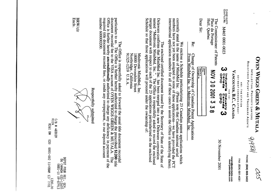Document de brevet canadien 2312919. Cession 20011130. Image 1 de 6