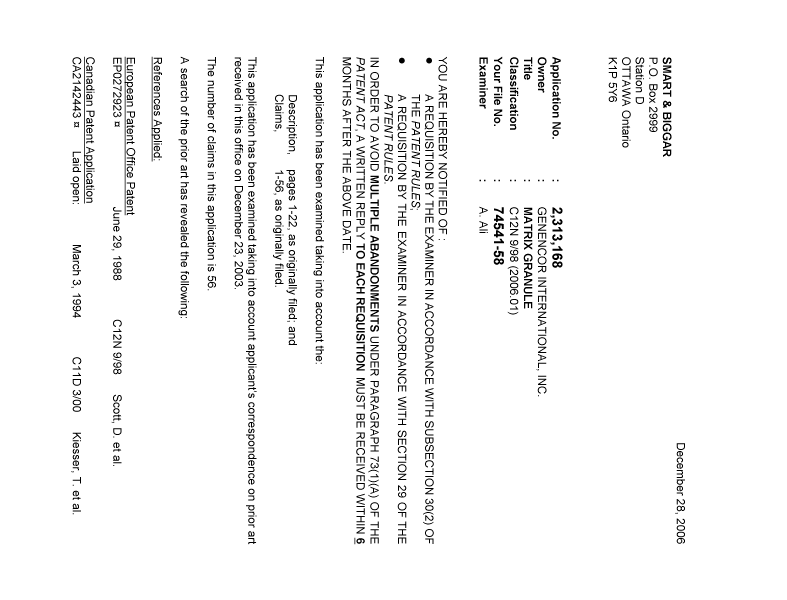 Document de brevet canadien 2313168. Poursuite-Amendment 20061228. Image 1 de 3