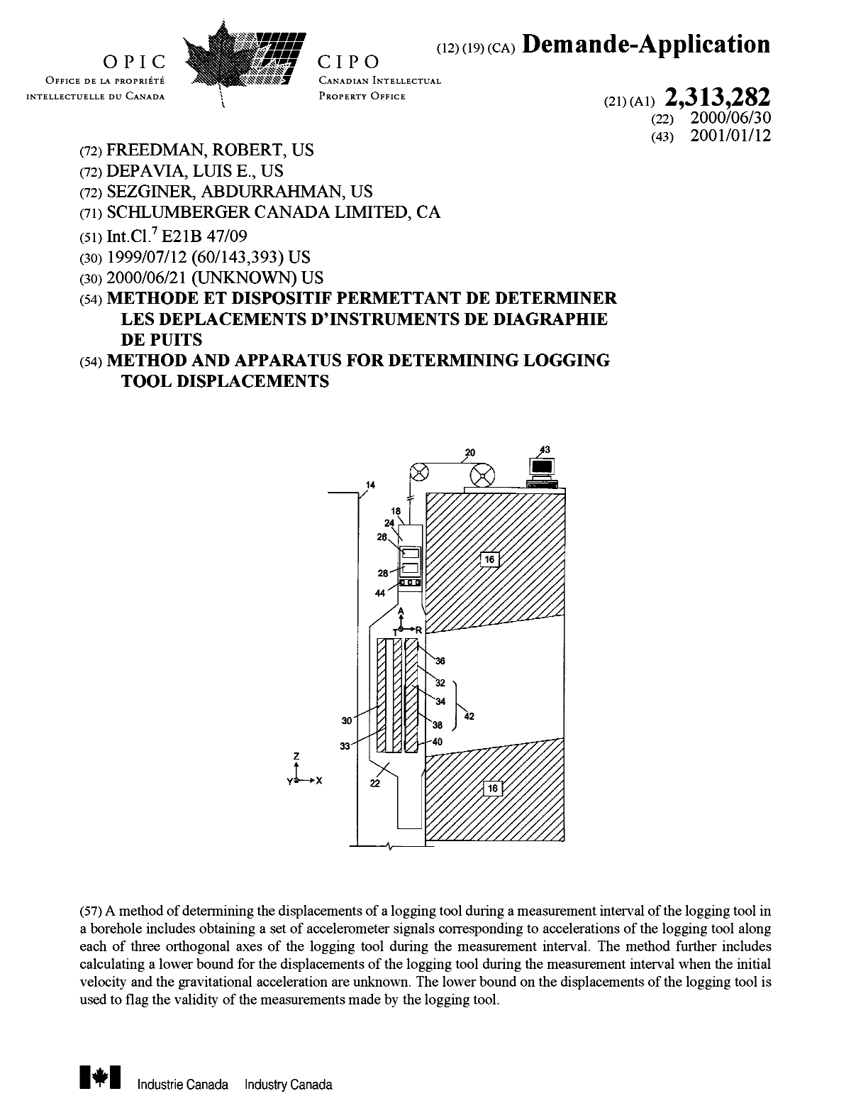 Canadian Patent Document 2313282. Cover Page 20010103. Image 1 of 1