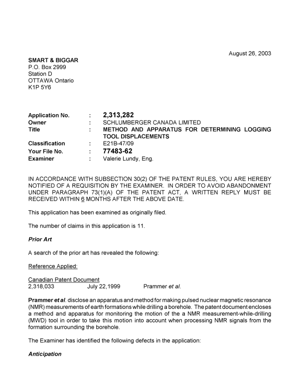 Document de brevet canadien 2313282. Poursuite-Amendment 20030826. Image 1 de 3