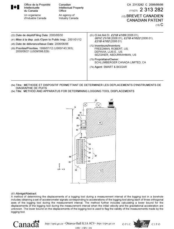 Canadian Patent Document 2313282. Cover Page 20060515. Image 1 of 1
