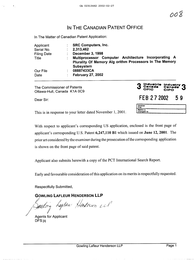 Document de brevet canadien 2313462. Poursuite-Amendment 20020227. Image 1 de 1