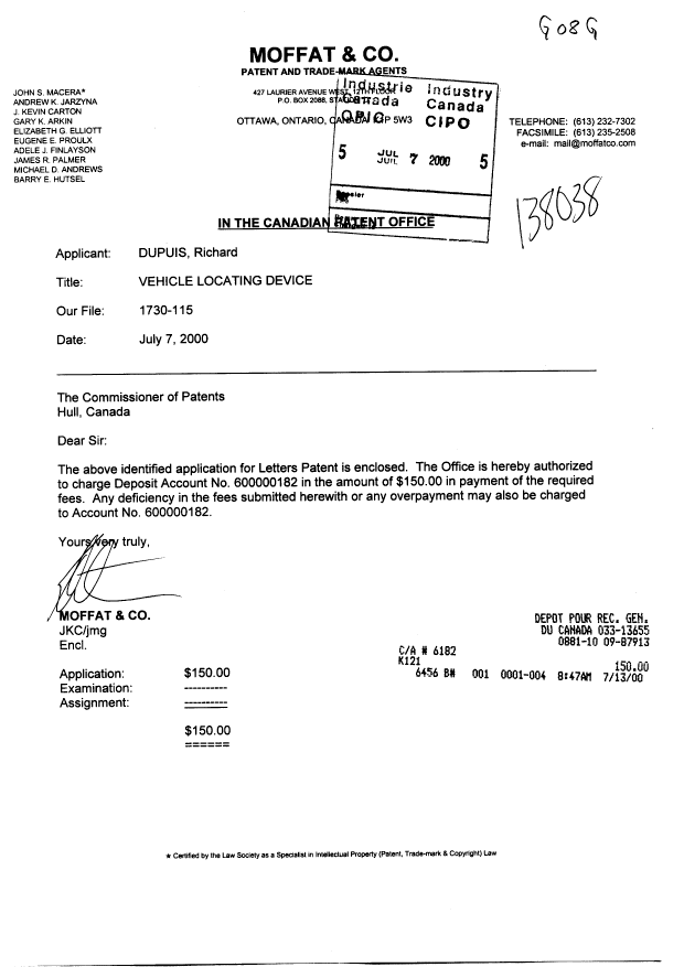 Document de brevet canadien 2313509. Cession 20000707. Image 2 de 4