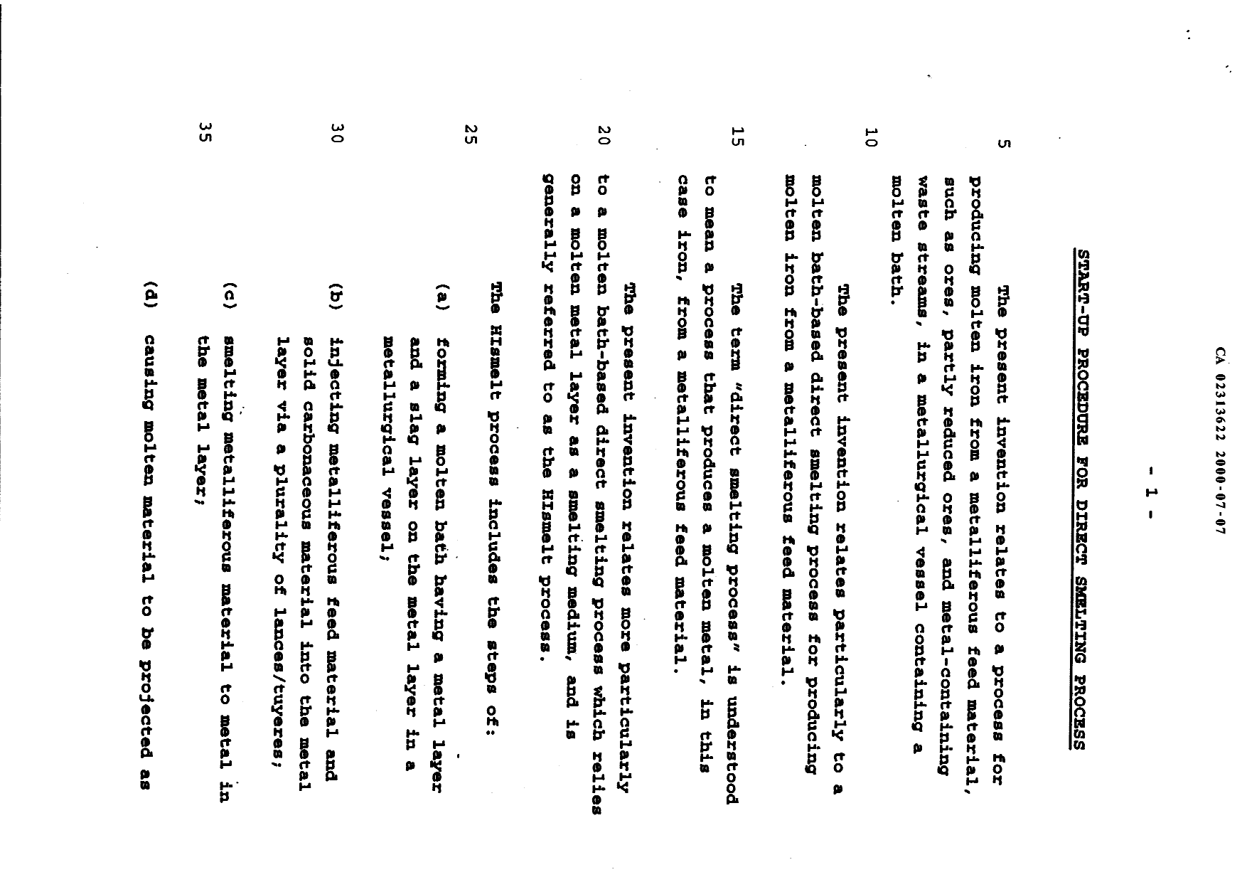 Canadian Patent Document 2313622. Description 20000707. Image 1 of 17