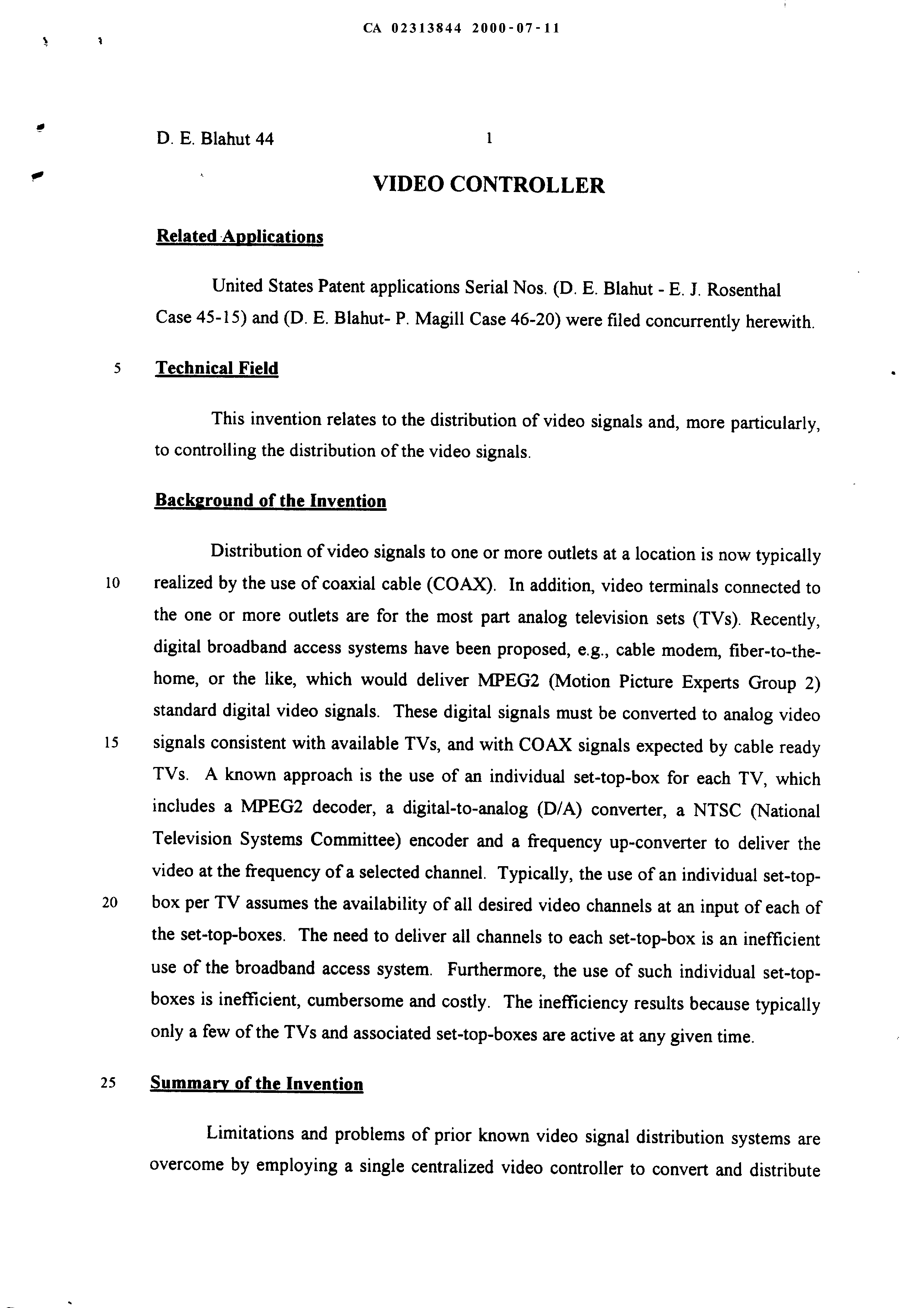 Document de brevet canadien 2313844. Description 19991211. Image 1 de 19
