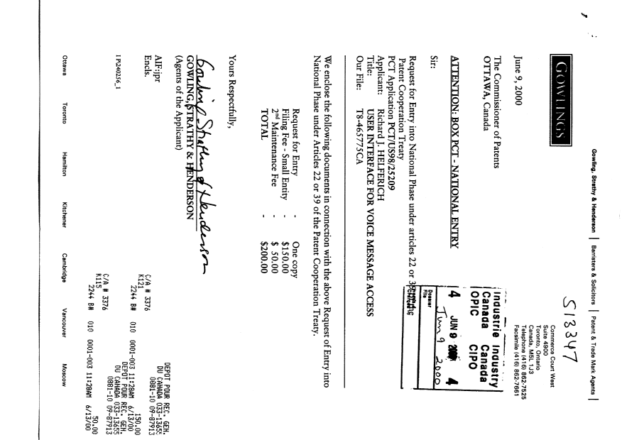 Document de brevet canadien 2314182. Cession 20000609. Image 1 de 3