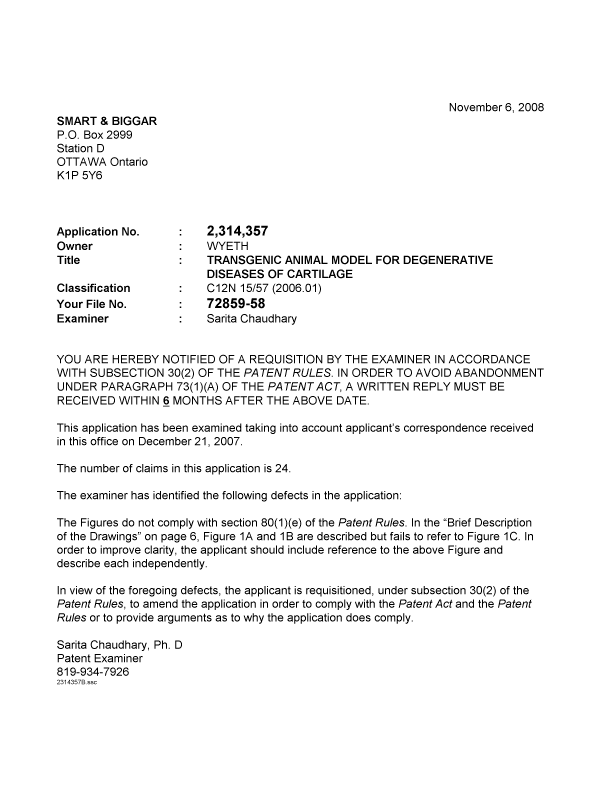 Document de brevet canadien 2314357. Poursuite-Amendment 20081106. Image 1 de 1