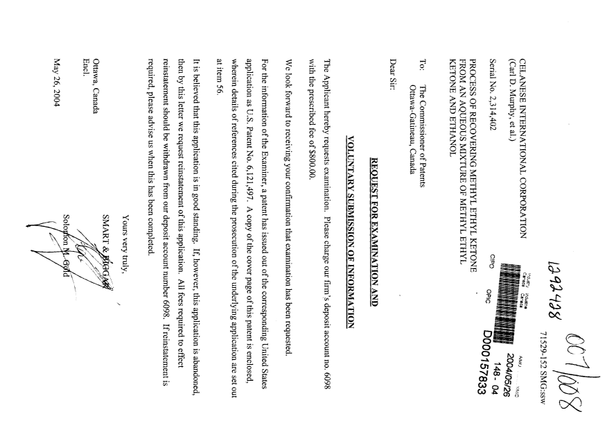 Document de brevet canadien 2314402. Poursuite-Amendment 20040526. Image 1 de 1
